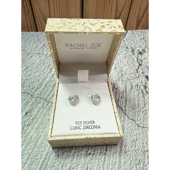 NEW IN BOX Rachel Zoe 925 Sterling Zubic Zirconia Heart Shaped Earrings - Picture 4 of 6